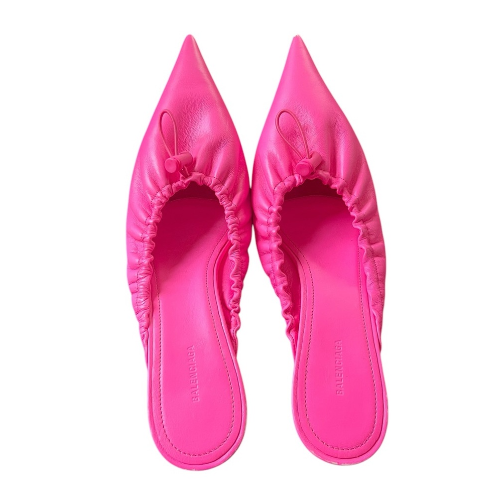 Balenciaga Women’s Knife Scrunch Mule 37 Neon Pink Low Heel Napa Leather FLAWED - Picture 3 of 11